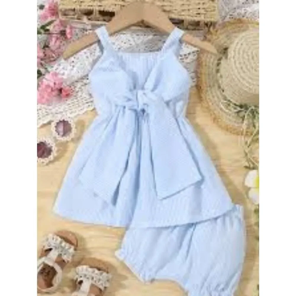 Sunshine Play Bubble Strap Set 2pcs Bow Top & Shorts, Cute Outdoor Outfit